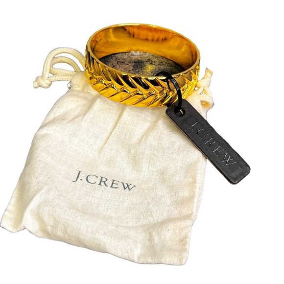 J Crew Jewelry - J Crew Gold Tone Bangle Bracelet Braided Look with Bag NWT